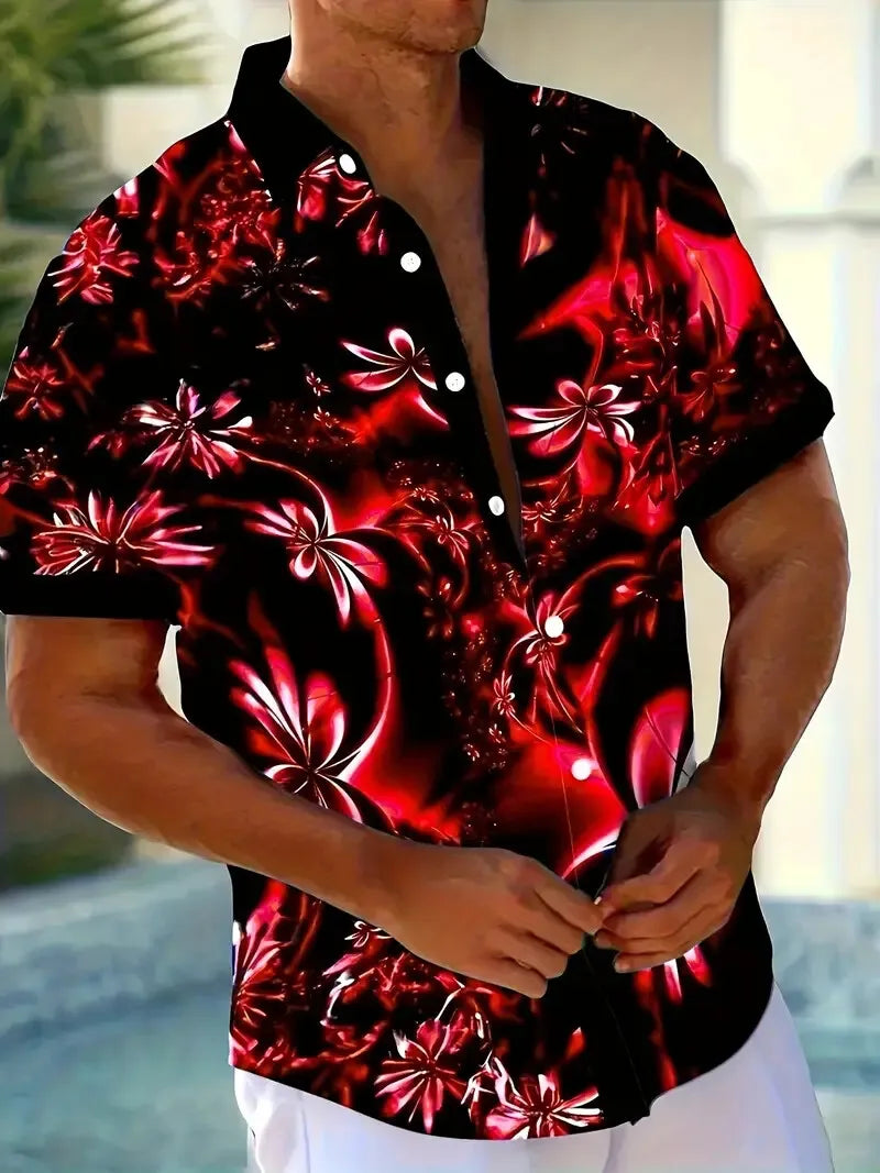 Verão colorido camisas masculinas ao ar livre casual moda rua manga curta topos padrões impressos plus size roupas masculinas havaianas