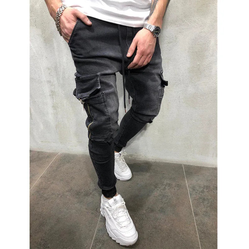 Homem calças retro lavagem zíper estiramento jeans casual fino ajuste masculino plus size lápis calças jeans magros para homem