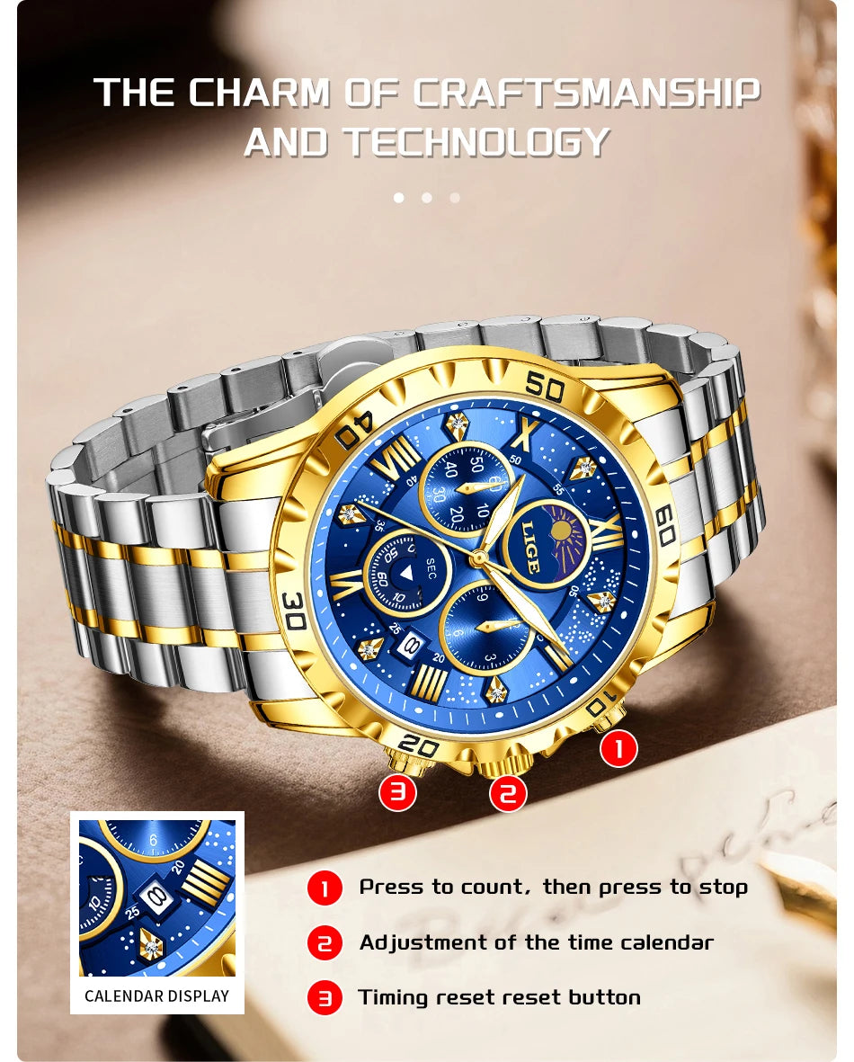 Relógio Masculino Casual Esporte Cronógrafo Relógios de Pulso de Quartz À Prova D 'Água Luminosa