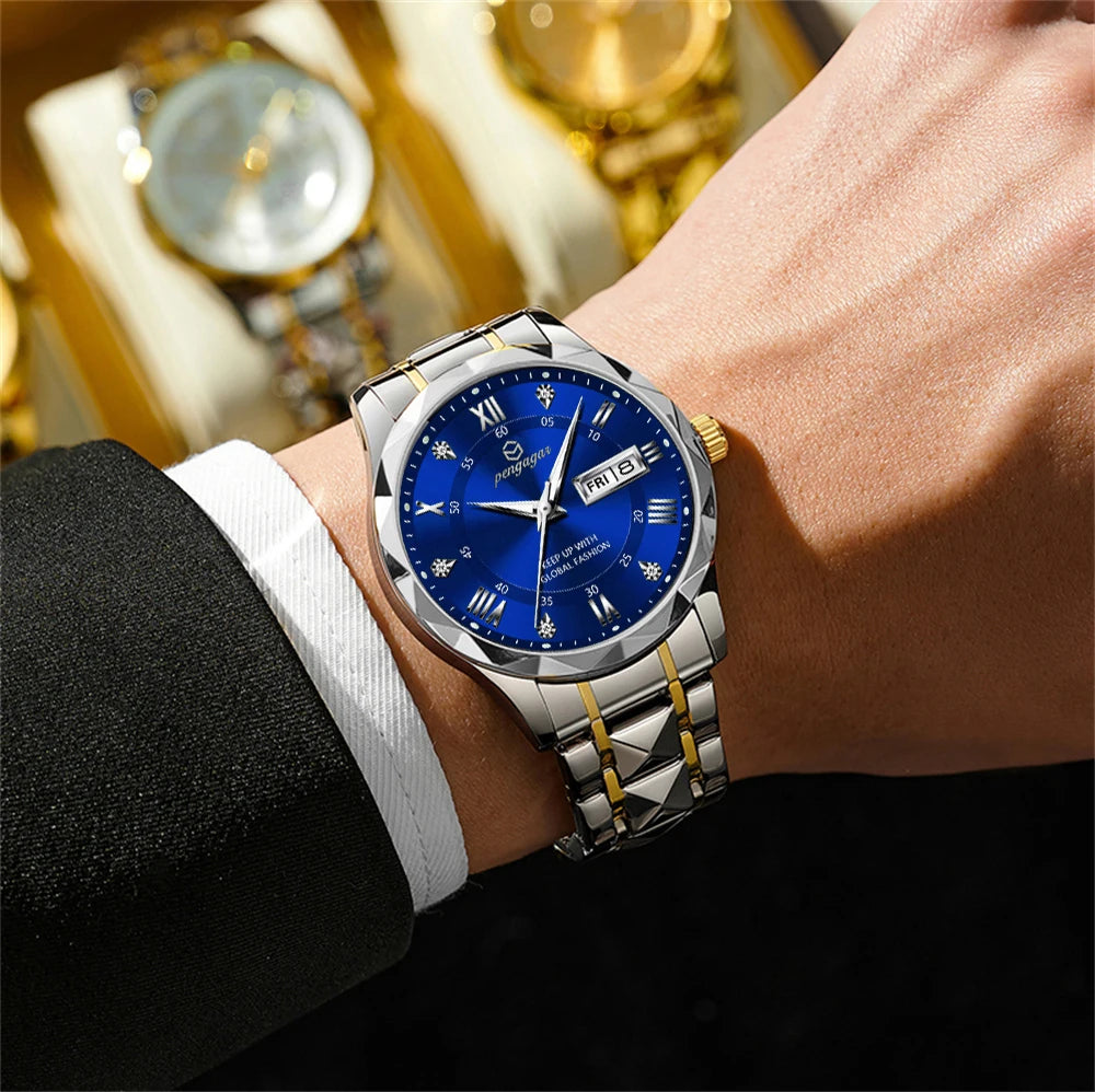 PENGAGAR Luxo Quadrado Esporte Homem Relógio de Pulso À Prova D 'Água Luminosa Cronógrafo Relógios Masculinos de Quartzo Relógio Masculino de Aço Inoxidável Reloj