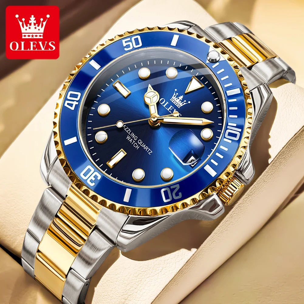 Olevs 5885 relógio masculino marca original à prova dwaterproof água relógio de quartzo pulseira de aço inoxidável data automática presentes dos homens relógios para homem