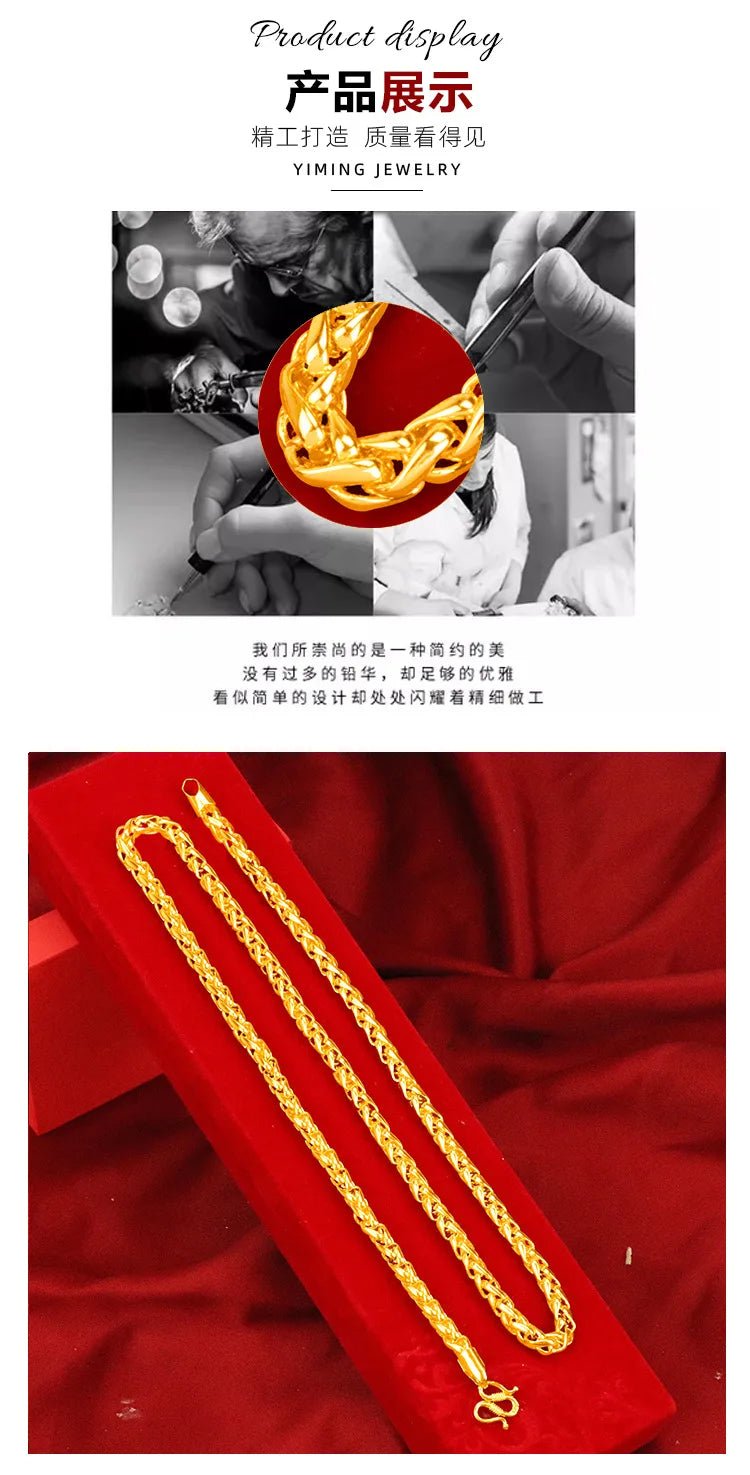 24k colar de ouro masculino corda de cânhamo de ouro colar jóias elegante au999 corrente de ouro venda direta da fábrica