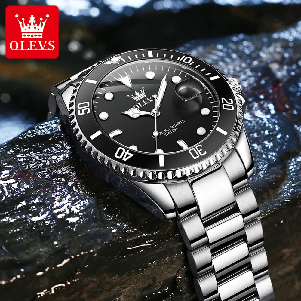 Olevs 5885 relógio masculino marca original à prova dwaterproof água relógio de quartzo pulseira de aço inoxidável data automática presentes dos homens relógios para homem