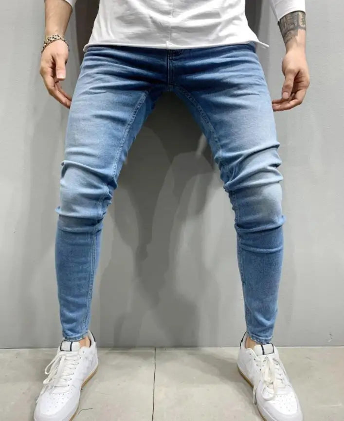 Homem calças retro lavagem zíper estiramento jeans casual fino ajuste masculino plus size lápis calças jeans magros para homem