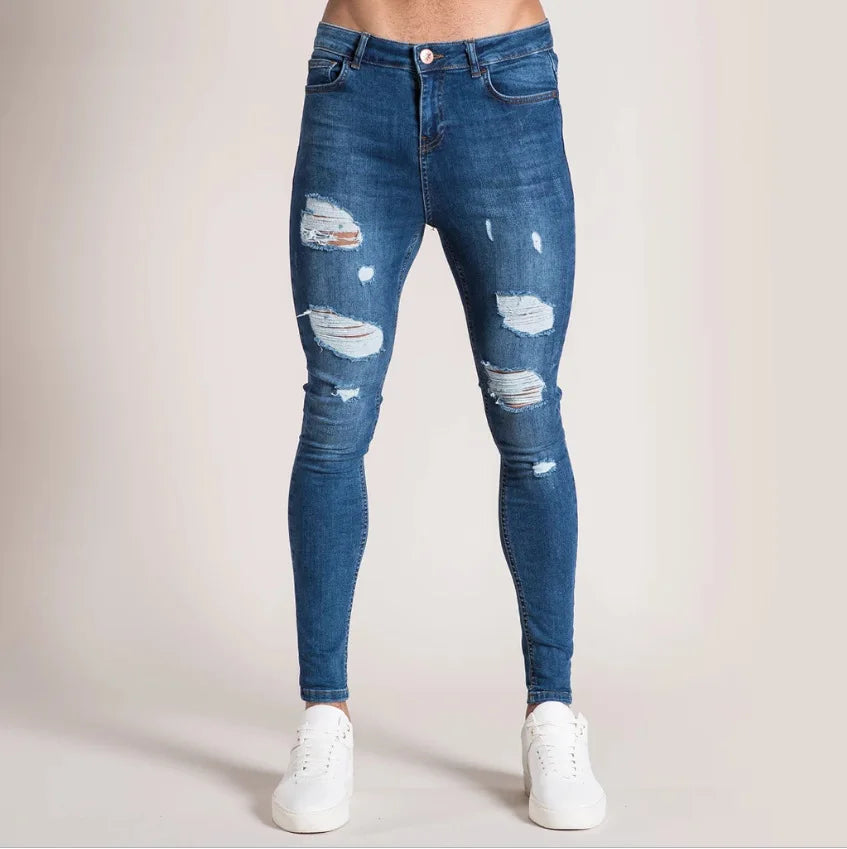 Homem calças retro lavagem zíper estiramento jeans casual fino ajuste masculino plus size lápis calças jeans magros para homem