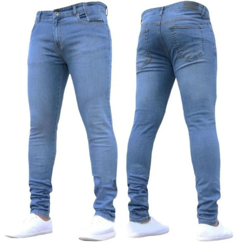 Homem calças retro lavagem zíper estiramento jeans casual fino ajuste masculino plus size lápis calças jeans magros para homem