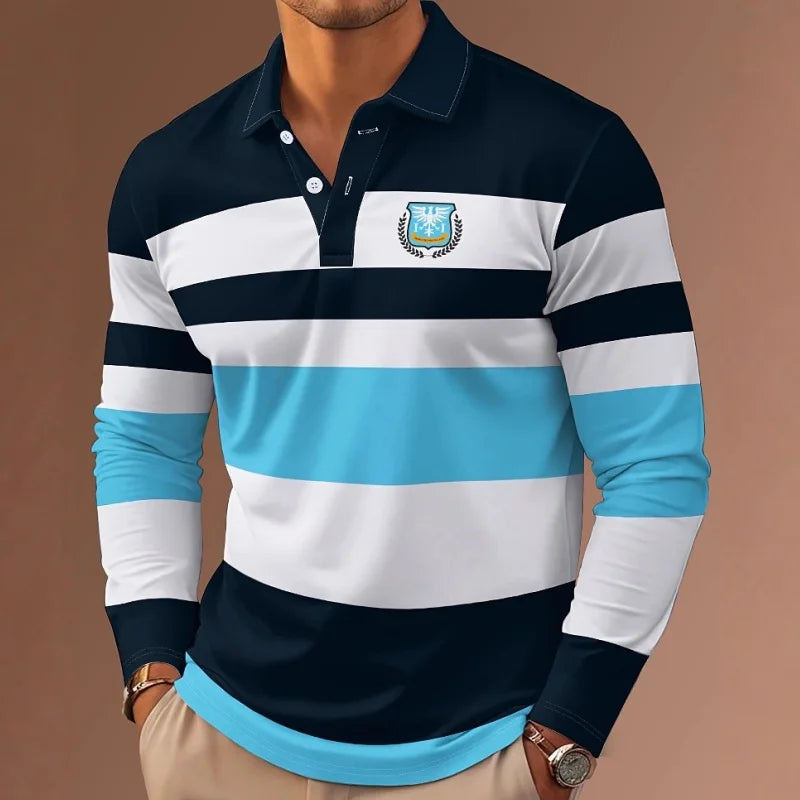 camisas polo de manga longa dos homens outono casual confortável ajuste botão polo