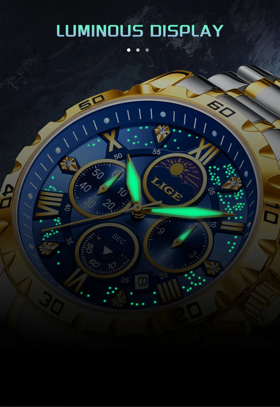 Relógio Masculino Casual Esporte Cronógrafo Relógios de Pulso de Quartz À Prova D 'Água Luminosa