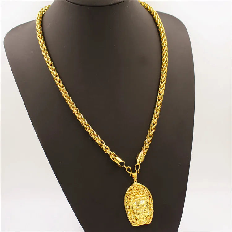 Luxuoso 9999 24k ouro real colar masculino guan gong guanyin torneira pingente dominador acessórios de moda