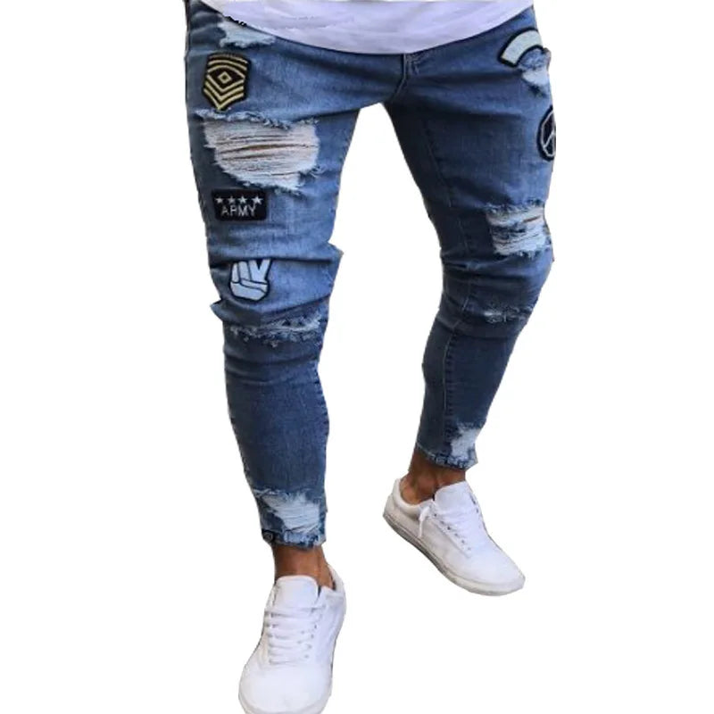 Homem calças retro lavagem zíper estiramento jeans casual fino ajuste masculino plus size lápis calças jeans magros para homem