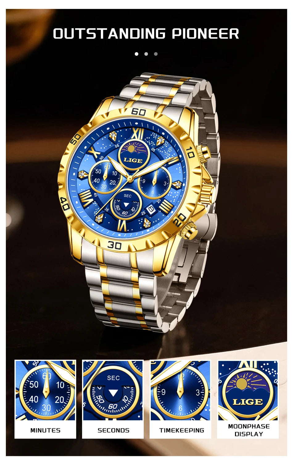 Relógio Masculino Casual Esporte Cronógrafo Relógios de Pulso de Quartz À Prova D 'Água Luminosa