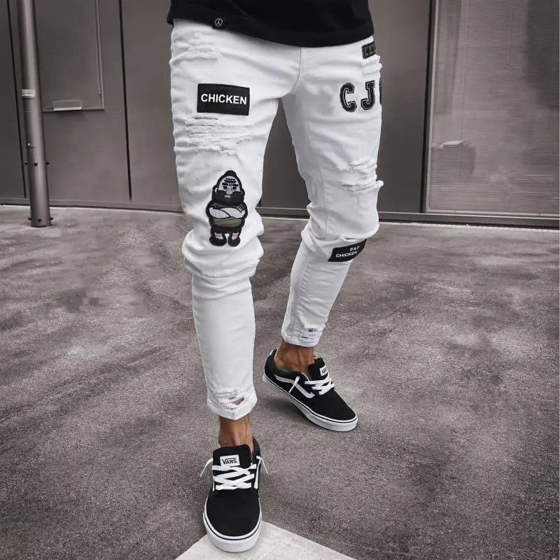 Homem calças retro lavagem zíper estiramento jeans casual fino ajuste masculino plus size lápis calças jeans magros para homem