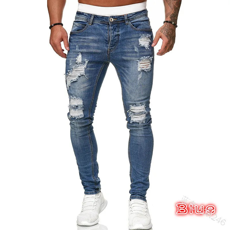 calças masculino micro elástico perna pequena apertado jeans