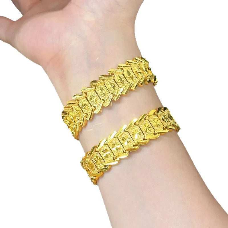 Luxo 24K 9999 Ouro Puro ouro real Relógio Personalizado Corrente Pulseira Masculina