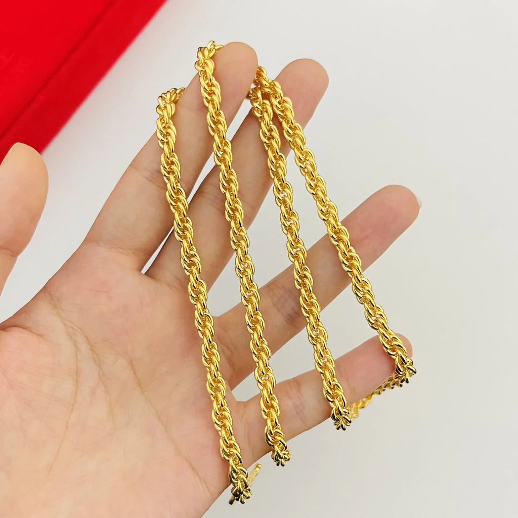 Luxo 24k ouro real jóias fio colar para homens e mulheres au9999 ouro amarelo torção fina espiral corrente