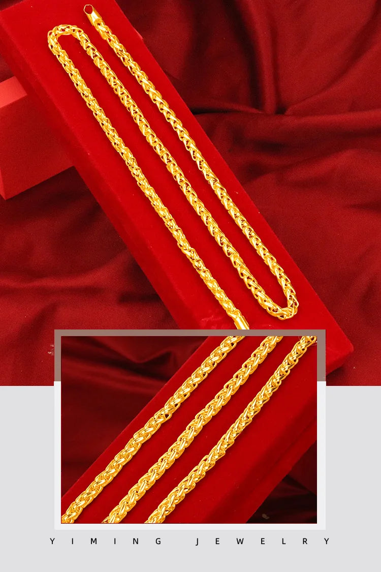 24k colar de ouro masculino corda de cânhamo de ouro colar jóias elegante au999 corrente de ouro venda direta da fábrica