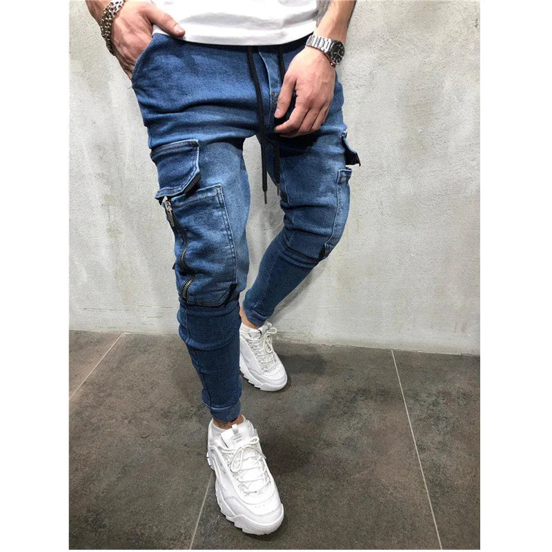 Homem calças retro lavagem zíper estiramento jeans casual fino ajuste masculino plus size lápis calças jeans magros para homem