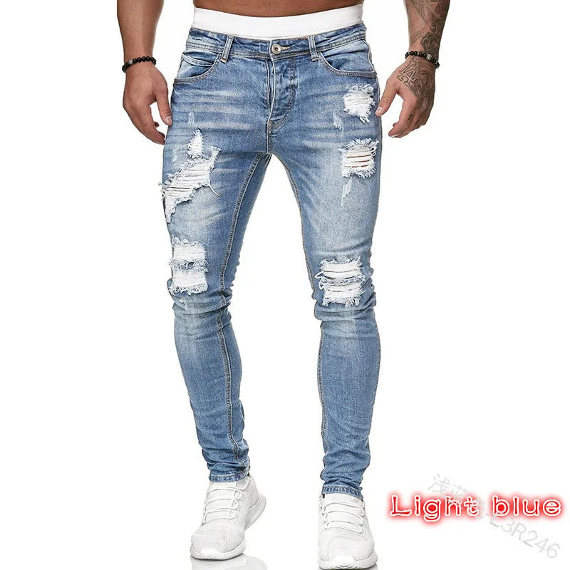 Homem calças retro lavagem zíper estiramento jeans casual fino ajuste masculino plus size lápis calças jeans magros para homem
