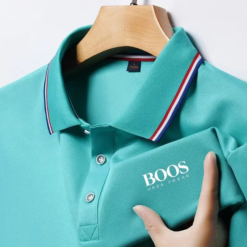 Moda verão nova masculina de manga curta designer requintado tridimensional bordado polo respirável lapela negócios camiseta