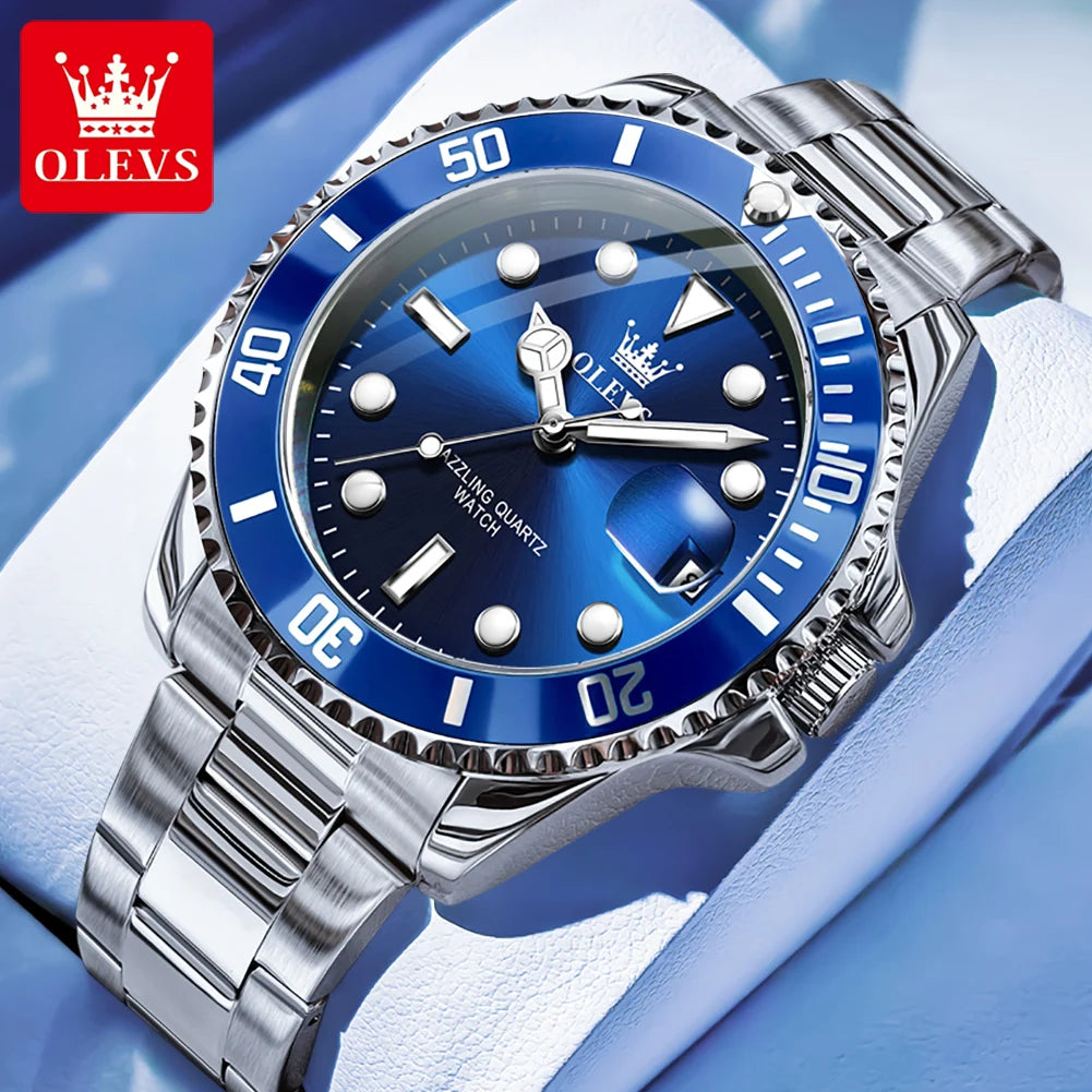 Olevs 5885 relógio masculino marca original à prova dwaterproof água relógio de quartzo pulseira de aço inoxidável data automática presentes dos homens relógios para homem