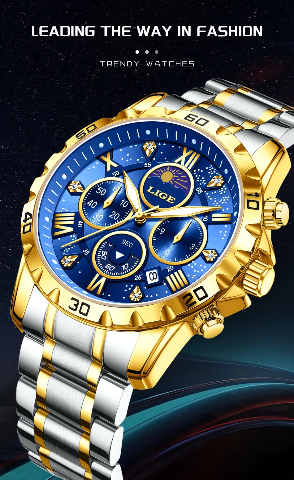 Relógio Masculino Casual Esporte Cronógrafo Relógios de Pulso de Quartz À Prova D 'Água Luminosa