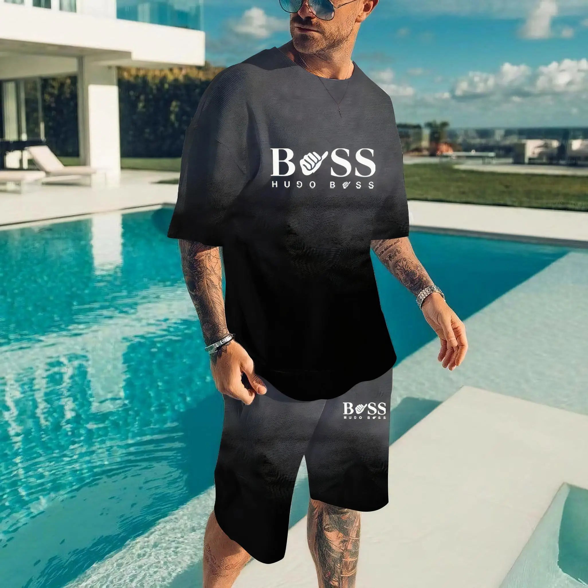 Chefe 3d prited conjuntos masculinos verão manga curta camisetas shorts 2 pçs ternos masculinos moda camiseta streetwear roupa masculina
