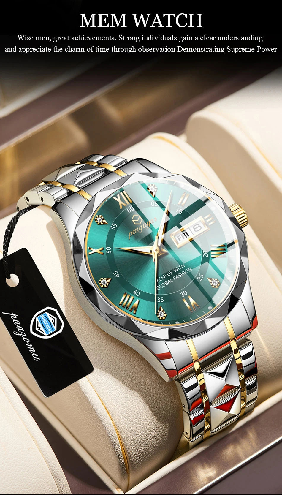 PENGAGAR Luxo Quadrado Esporte Homem Relógio de Pulso À Prova D 'Água Luminosa Cronógrafo Relógios Masculinos de Quartzo Relógio Masculino de Aço Inoxidável Reloj