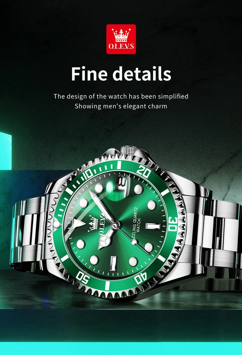 Olevs 5885 relógio masculino marca original à prova dwaterproof água relógio de quartzo pulseira de aço inoxidável data automática presentes dos homens relógios para homem