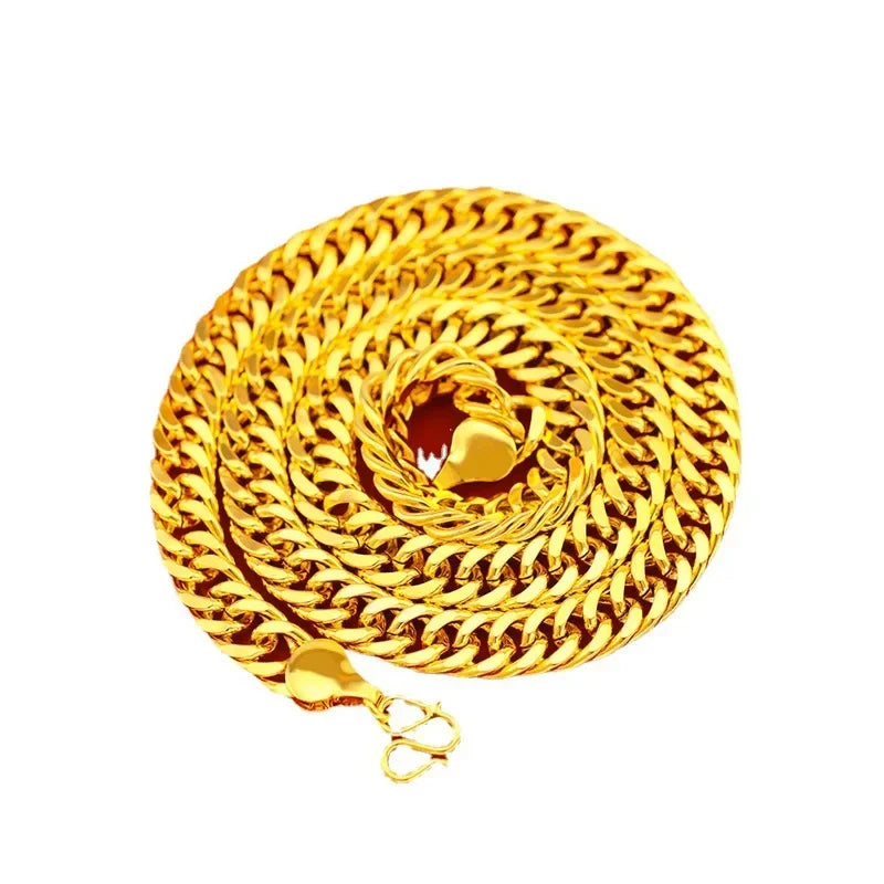 Luxo au999 24k ouro real masculino corrente plana chefe colar simples generoso e dominador colares para homem