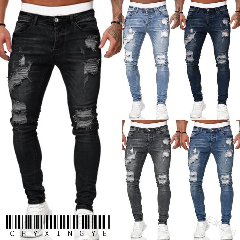 calças masculino micro elástico perna pequena apertado jeans