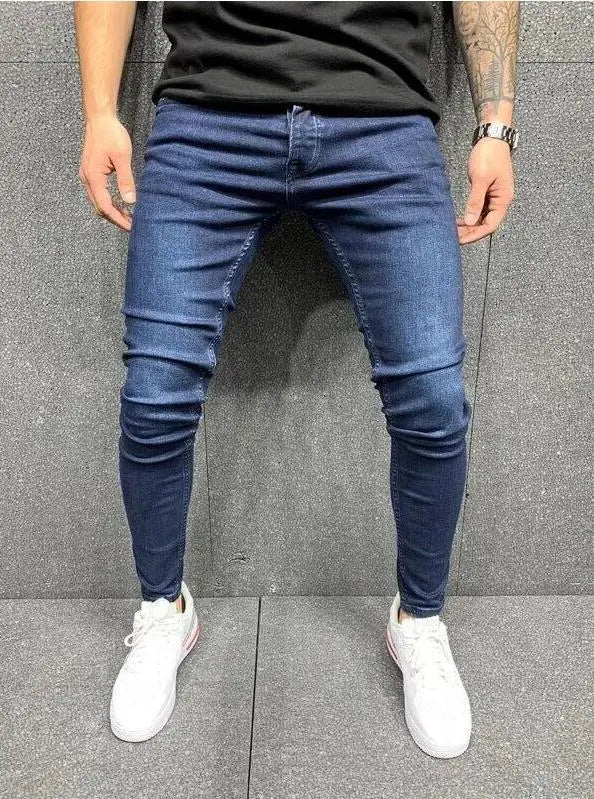 calças masculino micro elástico perna pequena apertado jeans