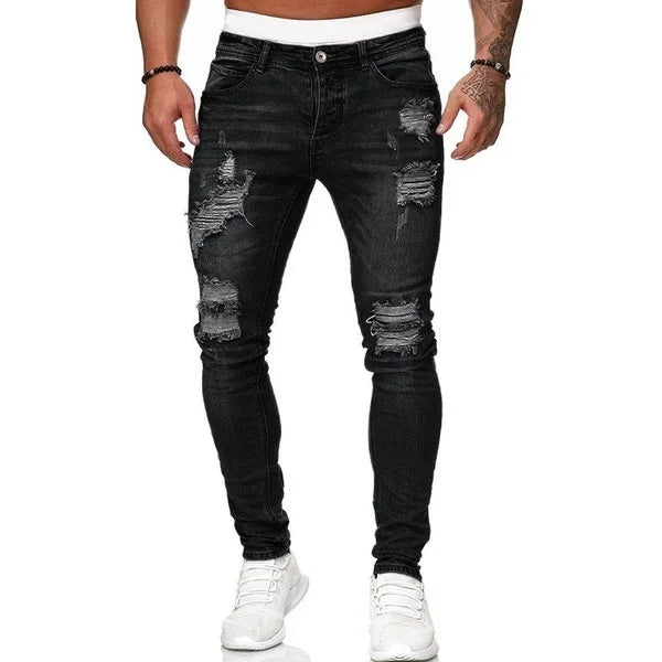 calças masculino micro elástico perna pequena apertado jeans