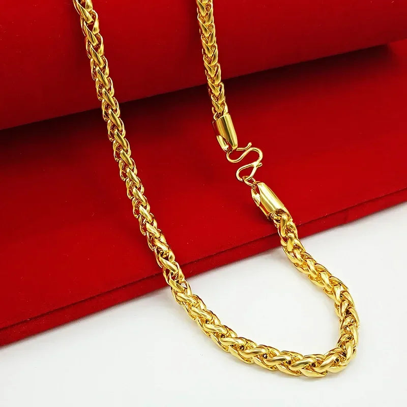 Colar unissex em ouro 18K, design de corrente tailandesa oca elegante, corrente de ouro AU750 com certificado.