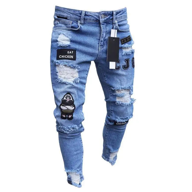 Homem calças retro lavagem zíper estiramento jeans casual fino ajuste masculino plus size lápis calças jeans magros para homem