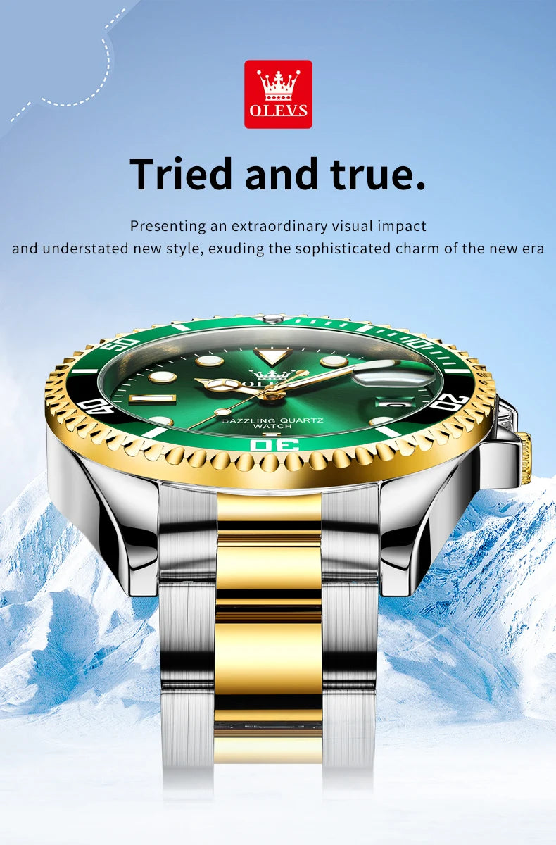 Olevs 5885 relógio masculino marca original à prova dwaterproof água relógio de quartzo pulseira de aço inoxidável data automática presentes dos homens relógios para homem