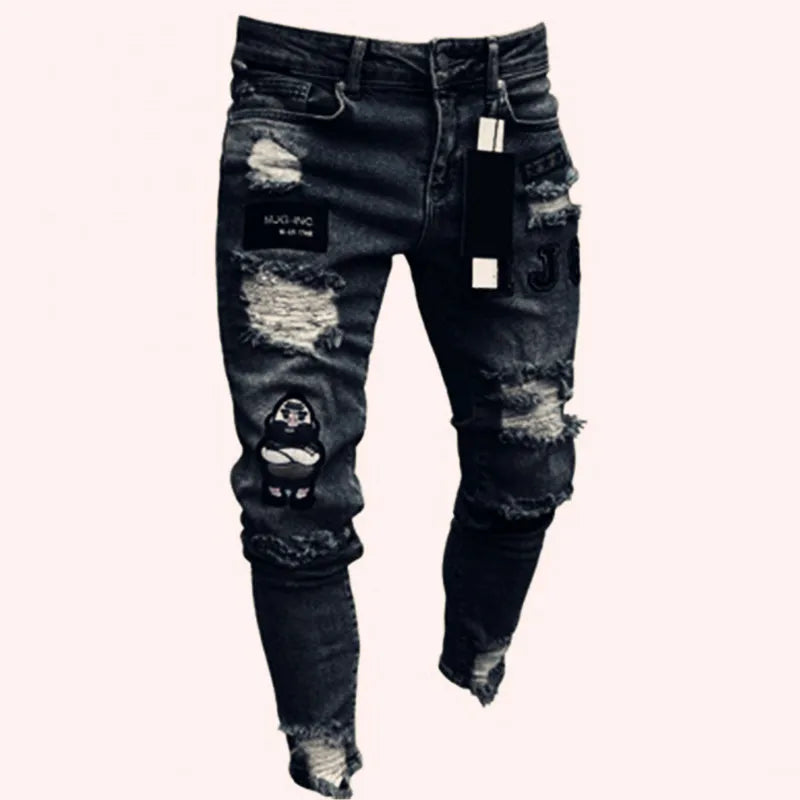 Homem calças retro lavagem zíper estiramento jeans casual fino ajuste masculino plus size lápis calças jeans magros para homem