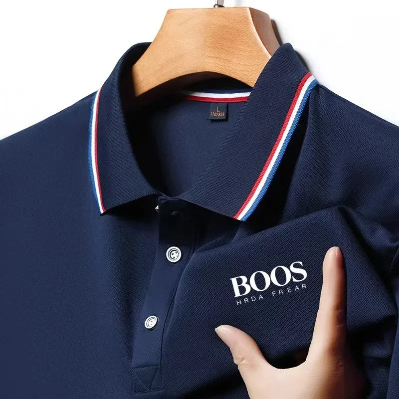 Moda verão nova masculina de manga curta designer requintado tridimensional bordado polo respirável lapela negócios camiseta