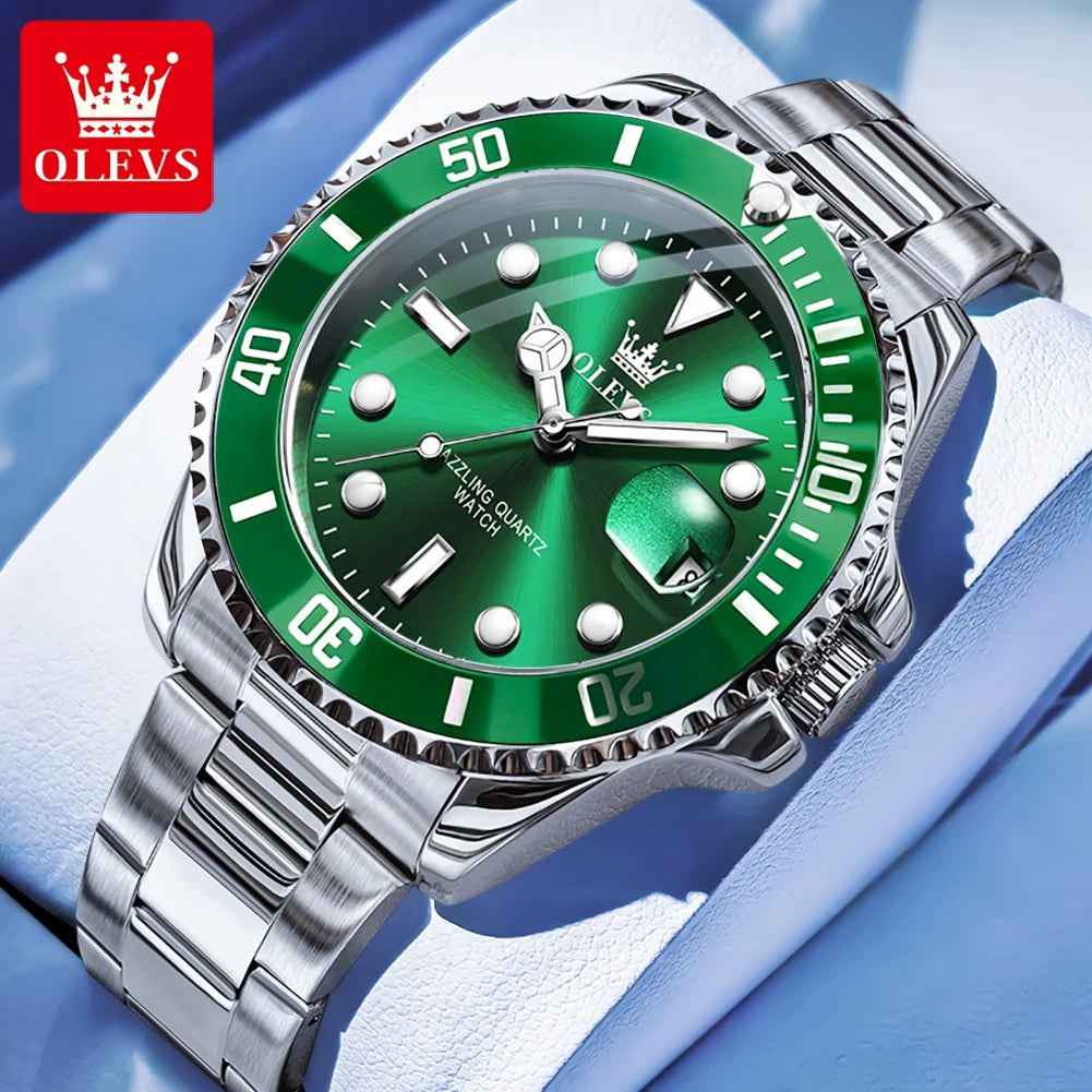 Olevs 5885 relógio masculino marca original à prova dwaterproof água relógio de quartzo pulseira de aço inoxidável data automática presentes dos homens relógios para homem