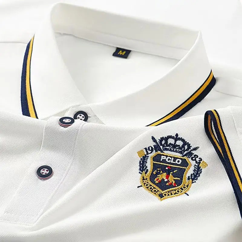 Camiseta polo bordada de verão masculina manga curta lapela design respirável leve streetwear ao ar livre ajuste de grandes dimensões