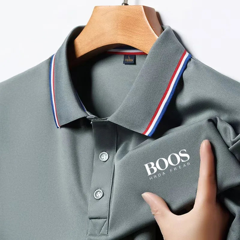 Moda verão nova masculina de manga curta designer requintado tridimensional bordado polo respirável lapela negócios camiseta