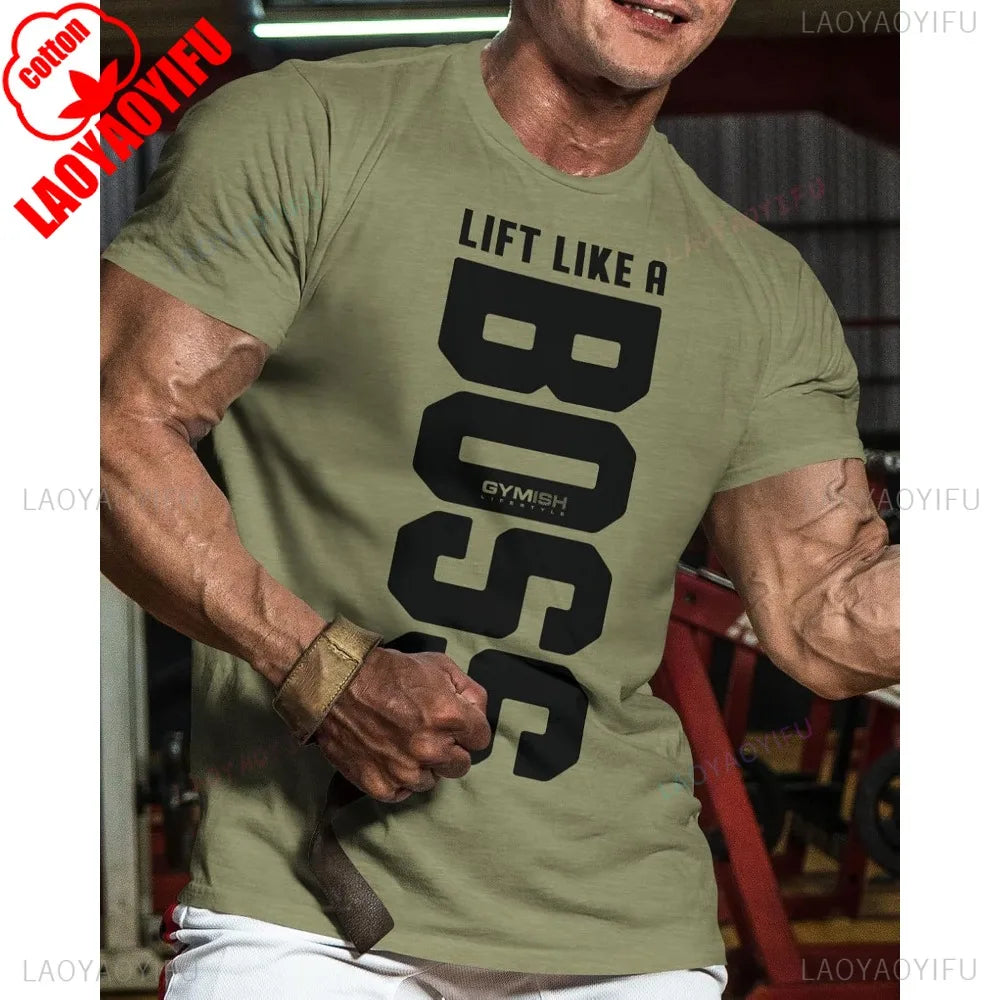 Boss camisa de treino para homens engraçado ginásio levantamento motivacional camiseta masculina crewneck algodão manga curta vida diária casual camisetas