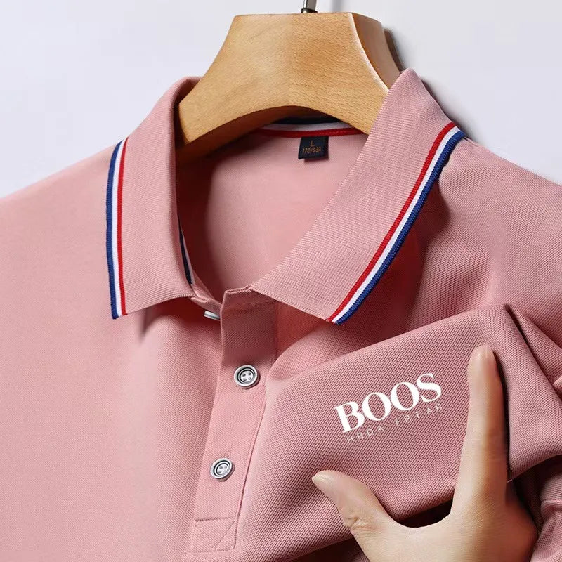 Moda verão nova masculina de manga curta designer requintado tridimensional bordado polo respirável lapela negócios camiseta