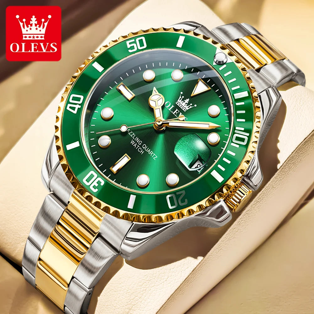 Olevs 5885 relógio masculino marca original à prova dwaterproof água relógio de quartzo pulseira de aço inoxidável data automática presentes dos homens relógios para homem