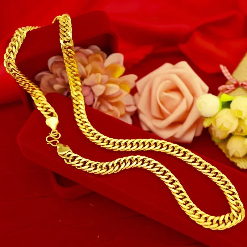Luxo au999 24k ouro real masculino corrente plana chefe colar simples generoso e dominador colares para homem