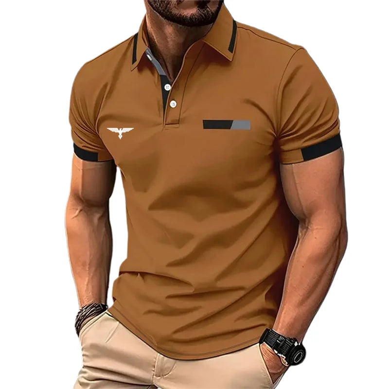 Camisa polo masculina botão acima polos casual férias lapela manga curta moda básica cor bloco verão regular ajuste camisa polo