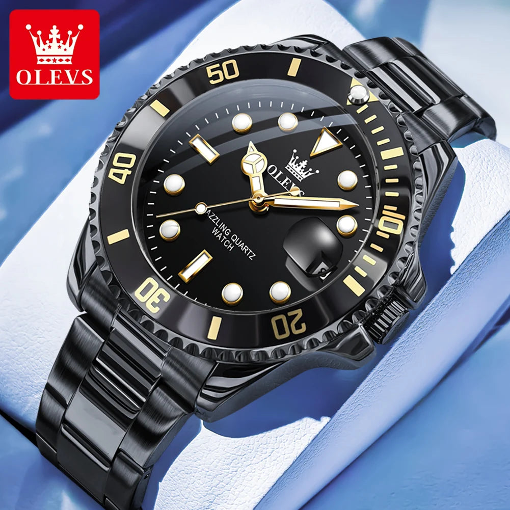 Olevs 5885 relógio masculino marca original à prova dwaterproof água relógio de quartzo pulseira de aço inoxidável data automática presentes dos homens relógios para homem