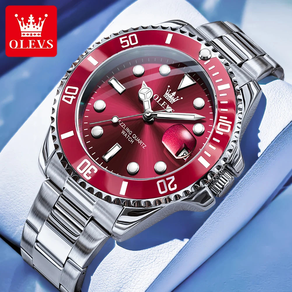 Olevs 5885 relógio masculino marca original à prova dwaterproof água relógio de quartzo pulseira de aço inoxidável data automática presentes dos homens relógios para homem