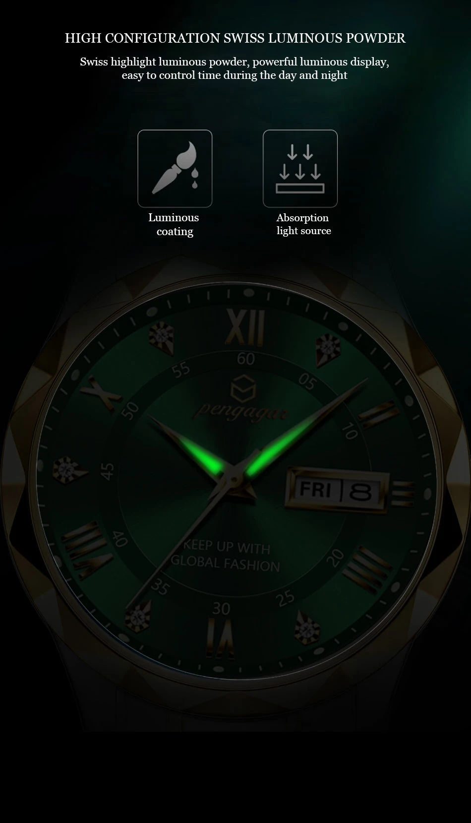 PENGAGAR Luxo Quadrado Esporte Homem Relógio de Pulso À Prova D 'Água Luminosa Cronógrafo Relógios Masculinos de Quartzo Relógio Masculino de Aço Inoxidável Reloj