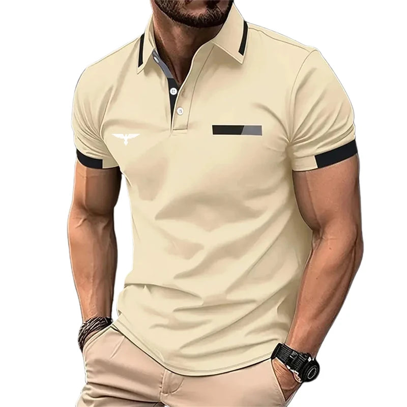Camisa polo masculina botão acima polos casual férias lapela manga curta moda básica cor bloco verão regular ajuste camisa polo