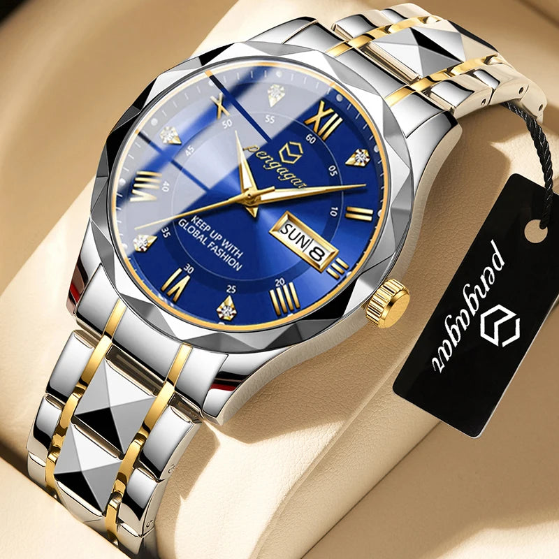 PENGAGAR Luxo Quadrado Esporte Homem Relógio de Pulso À Prova D 'Água Luminosa Cronógrafo Relógios Masculinos de Quartzo Relógio Masculino de Aço Inoxidável Reloj